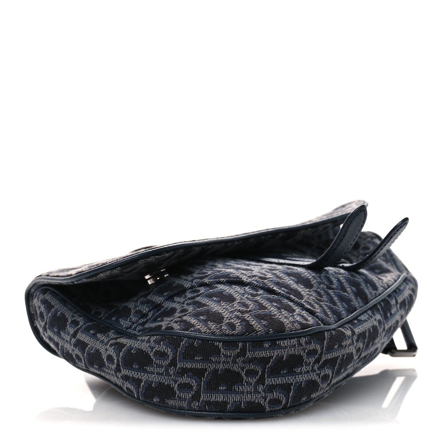 Christian Dior Grained Calfskin Oblique Mens Saddle Bag Black Black Blue 4 of 13
