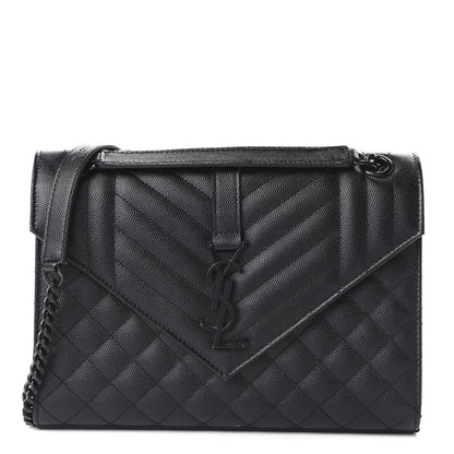 Saint Laurent Grain De Poudre Textured Mixed Matelasse Triquilt Medium Monogram Satchel Black 1 of 9