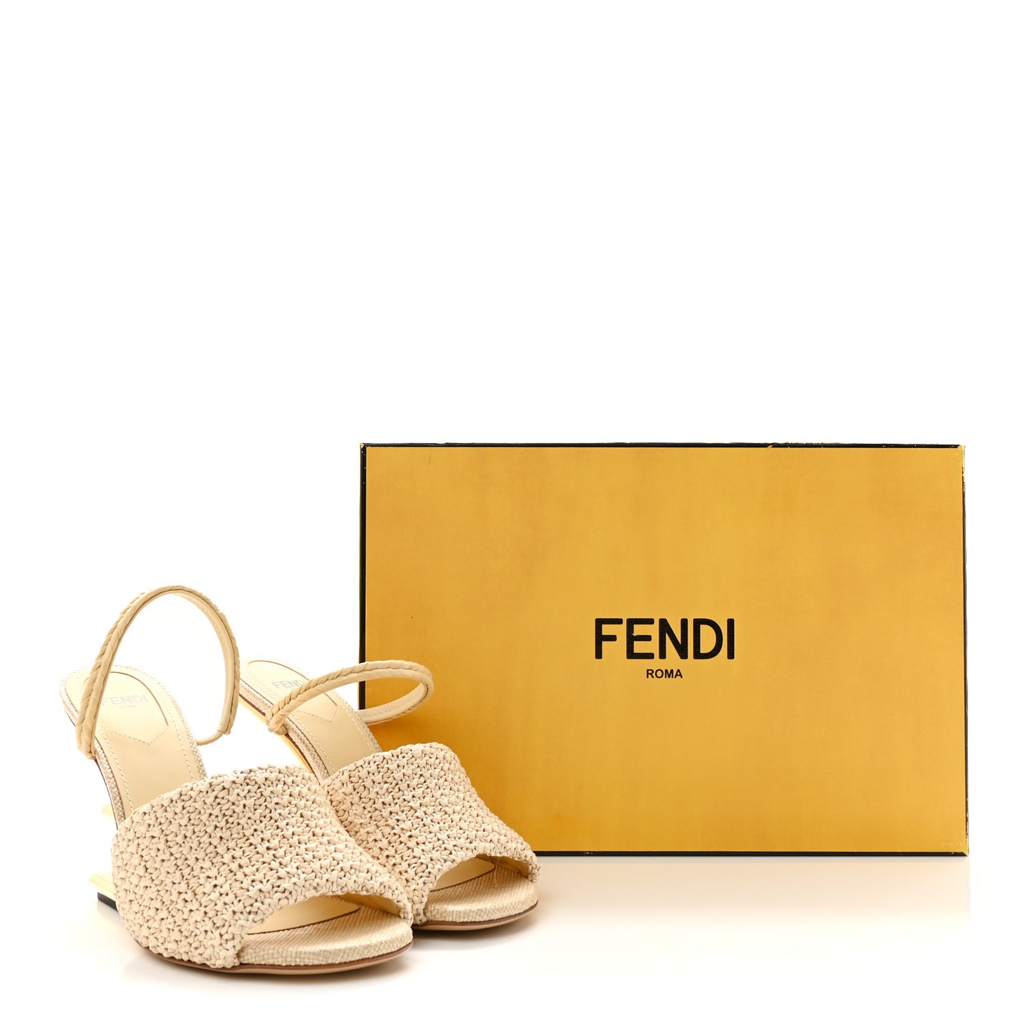 Raffia Intreccio Fendi First 95mm Slide Sandals 36 Paglia