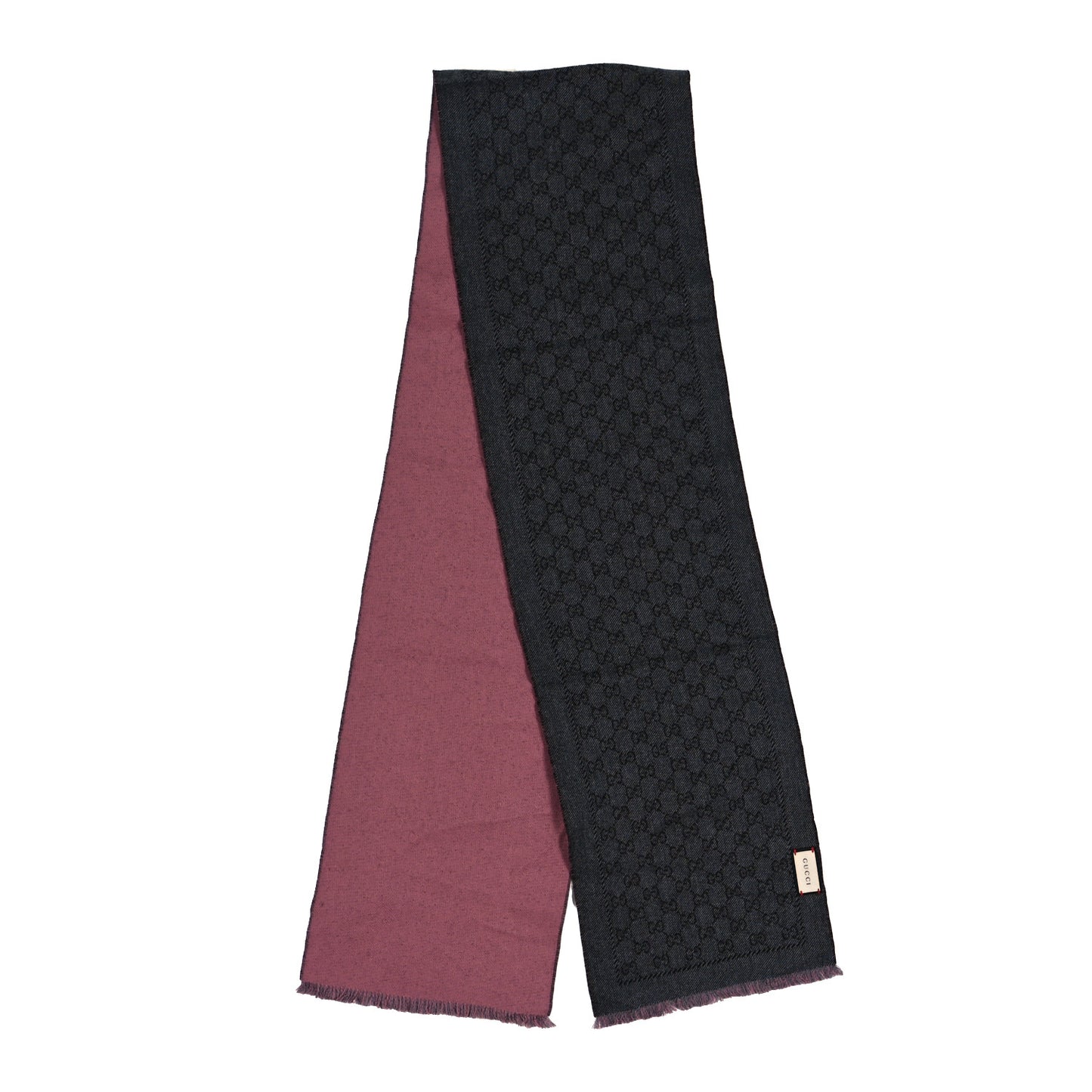 Wool GG Monogram Lonarin Fringe Scarf Anthracite Pink