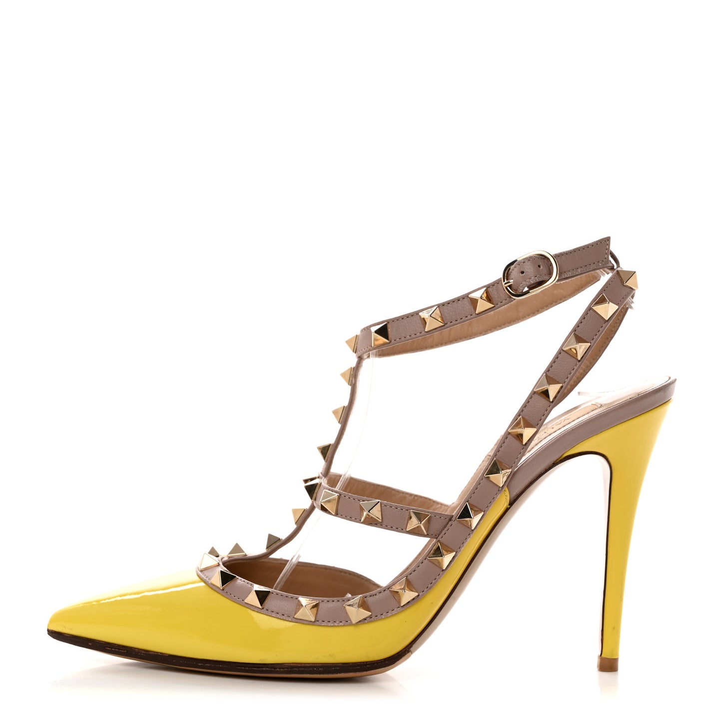 Patent Nappa Rockstud Ankle Strap 100mm Pumps 39 Naples Yellow Poudre