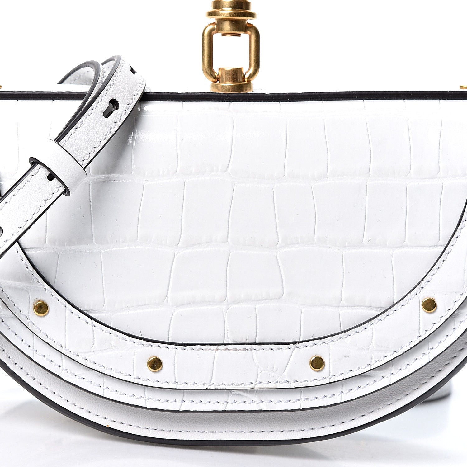 Chloe Calfskin Crocodile Embossed Small Nile Bracelet Minaudiere Bag White 6 of 8