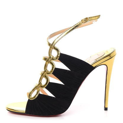 Christian Louboutin Specchio Veau Velours Tina Cage 100 Ankle Strap Sandals 37 Gold Black 1 of 8