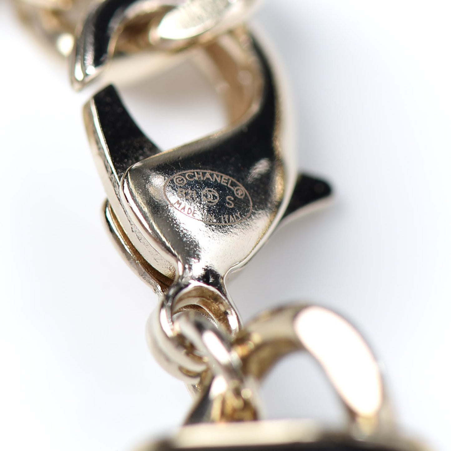 Metal Lambskin CC Chain Necklace Gold Black