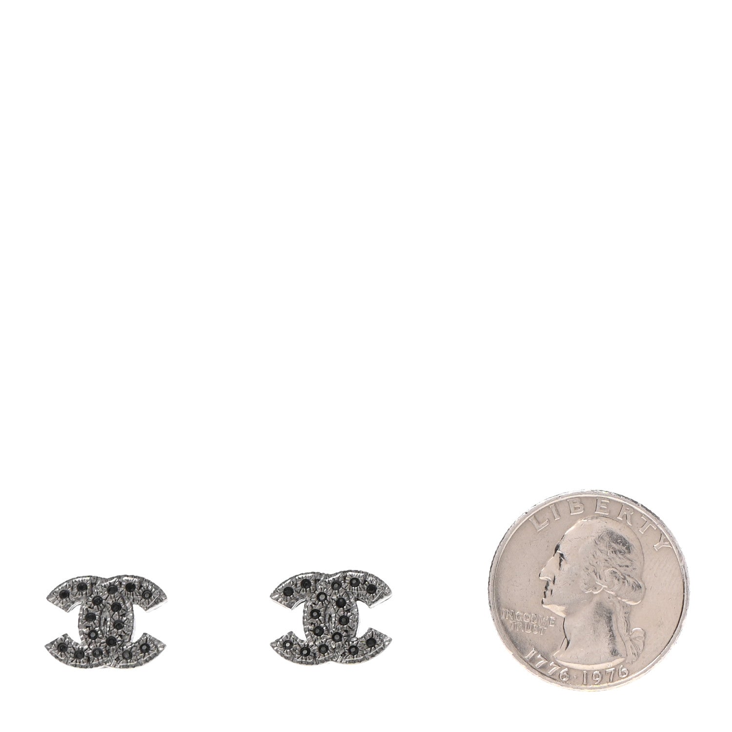 Chanel Ruthenium Crystal CC Earrings Silver Black 2 of 4