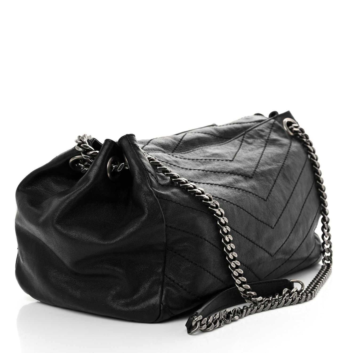 Saint Laurent Pebbled Lambskin Chevron Monogram Large Nolita Black 3 of 11