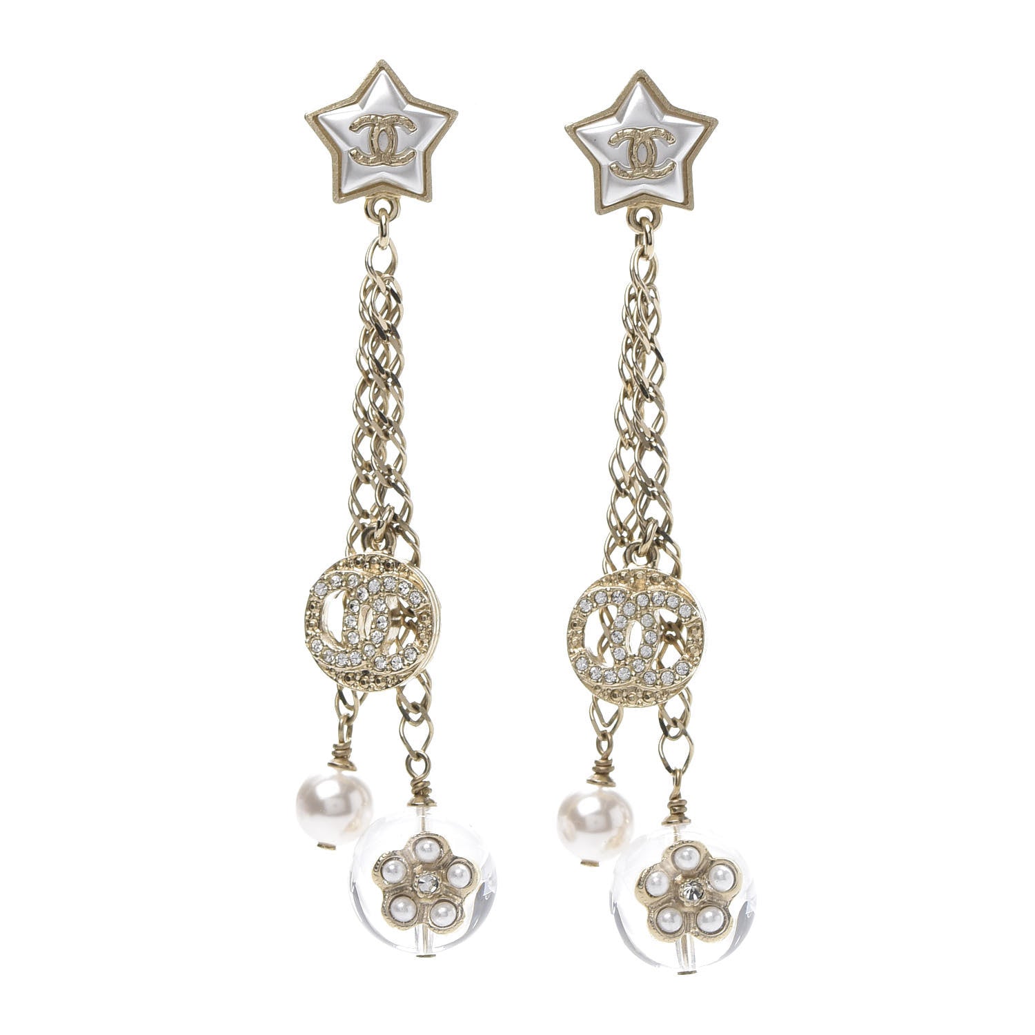 Chanel Resin Crystal CC Star Earrings Gold 1 of 5