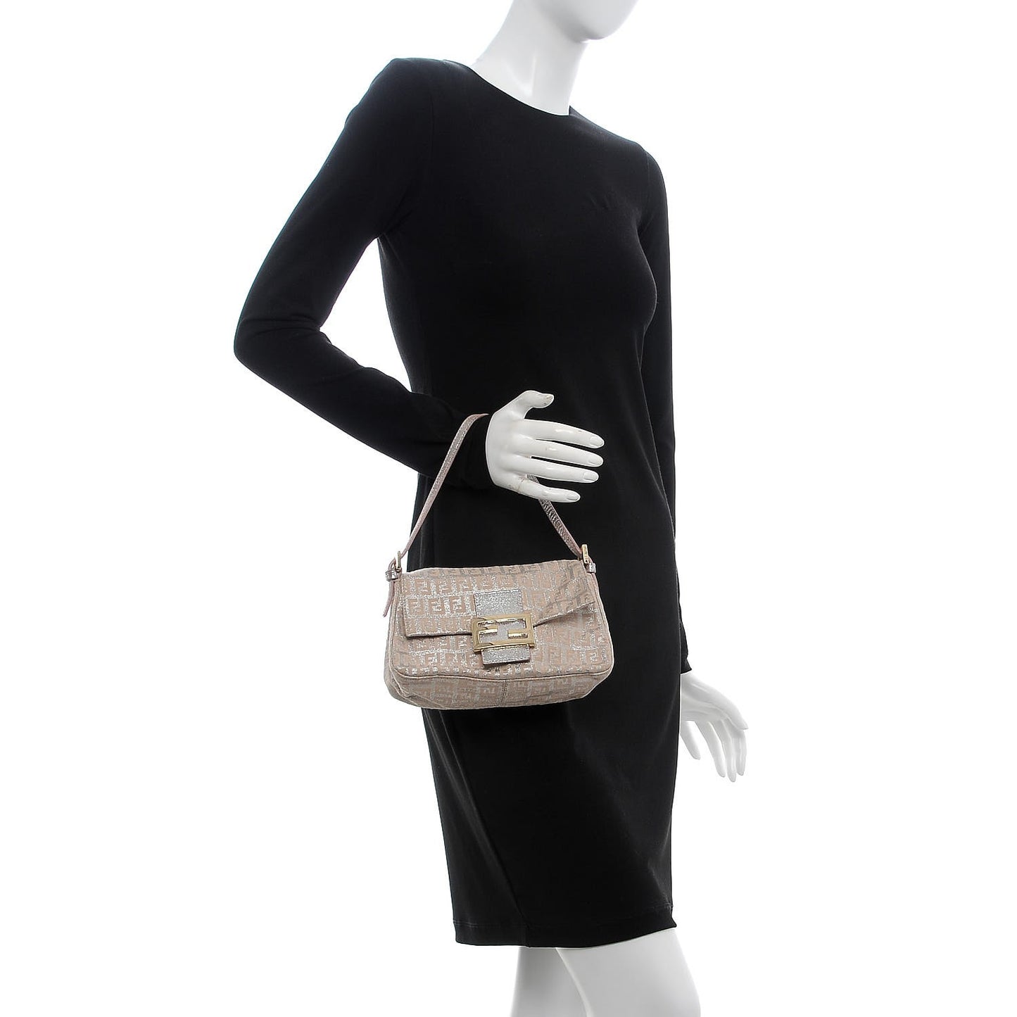 Metallic Jacquard Zucchino Suede Mini Mama Baguette Cipria Argento Grigio