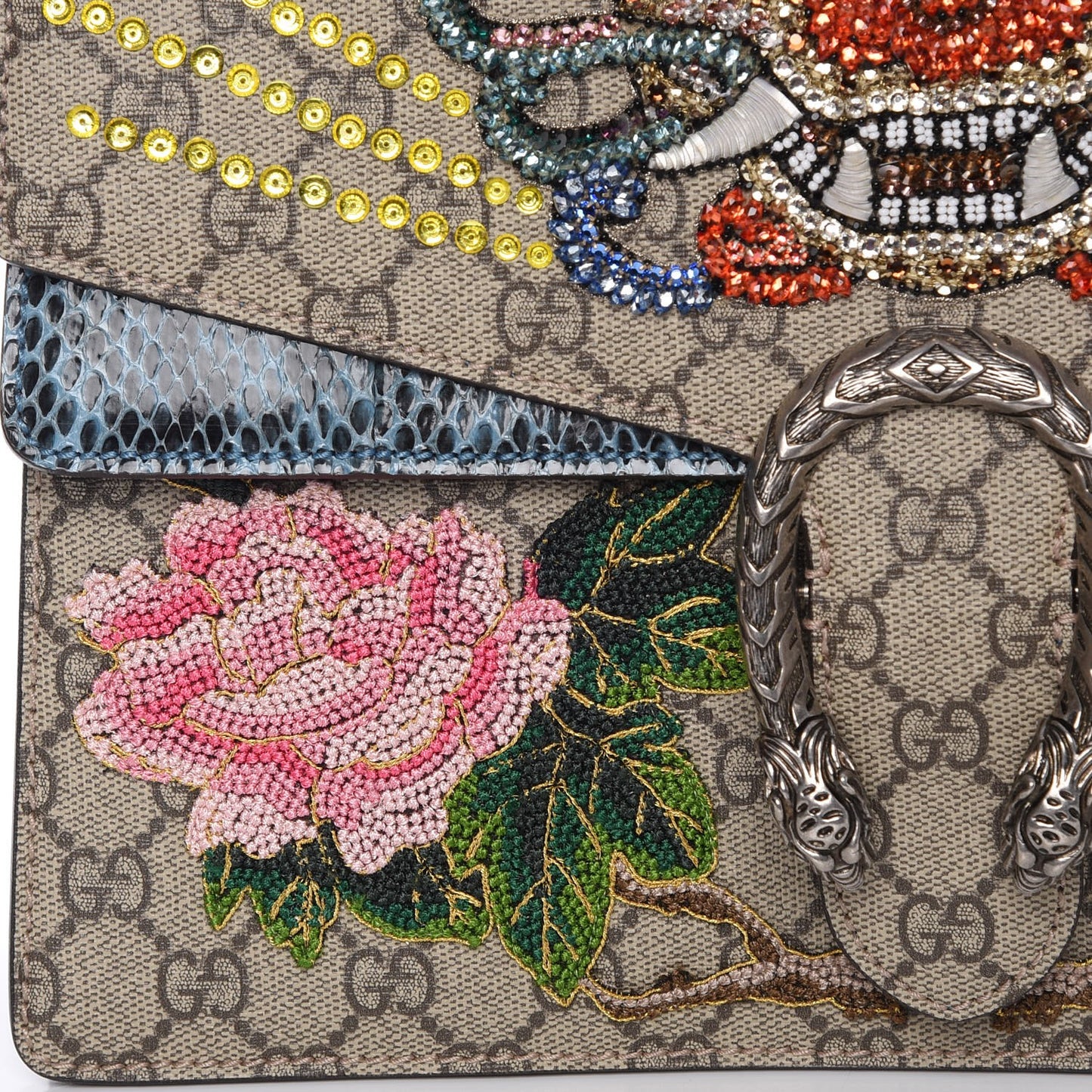 GG Supreme Monogram Python Embroidered Medium Dionysus Shoulder Bag