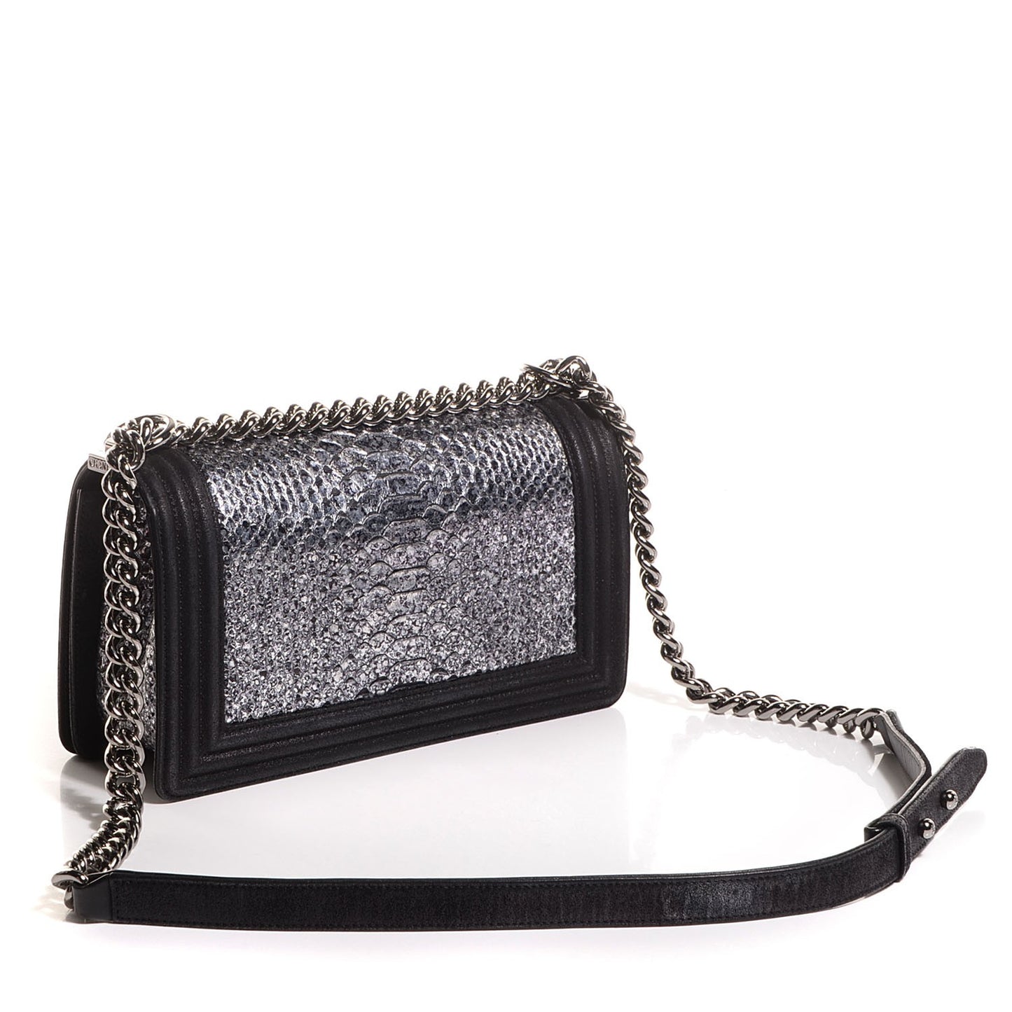 Python Calfskin Medium Boy Flap Black