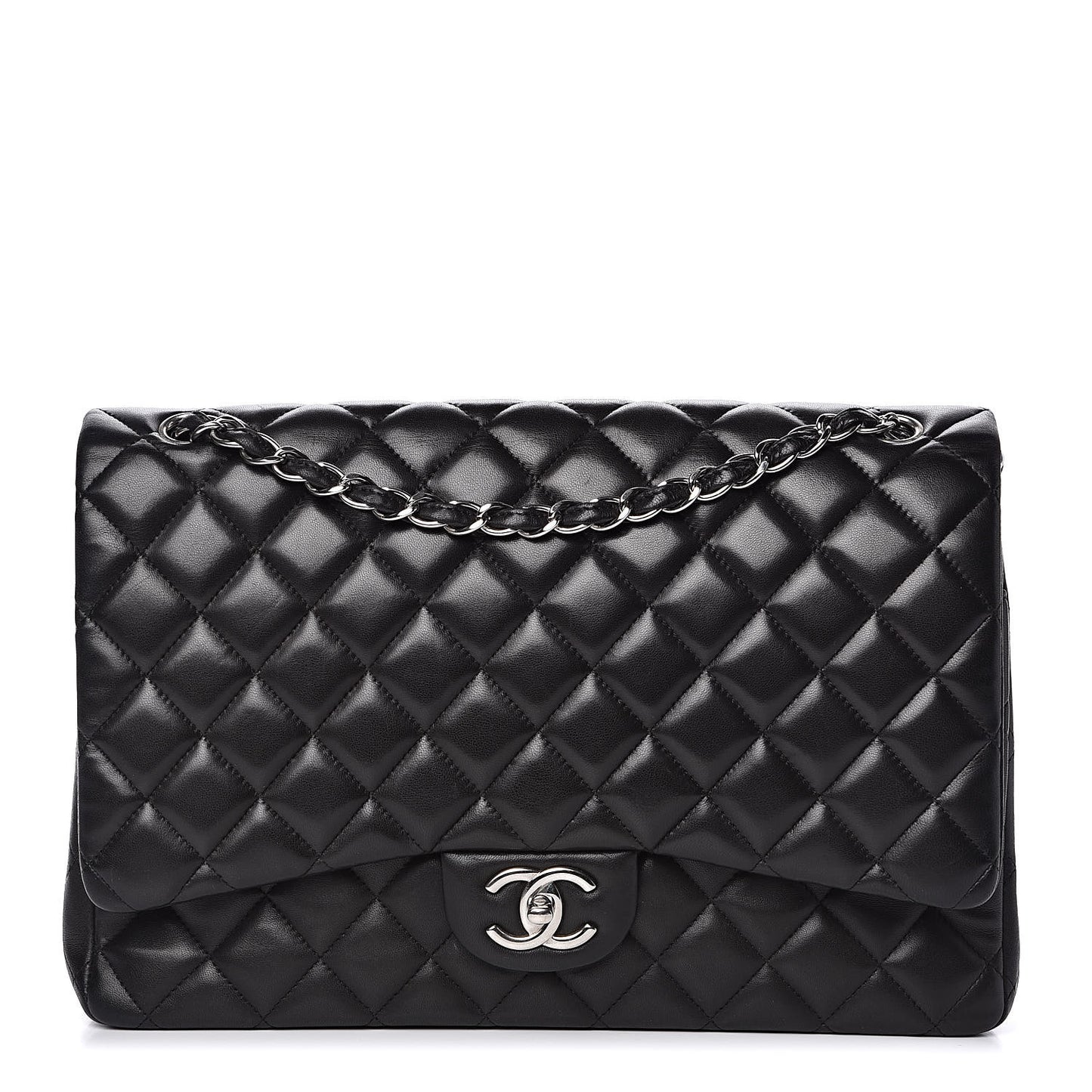 Lambskin Quilted Maxi Double Flap Black