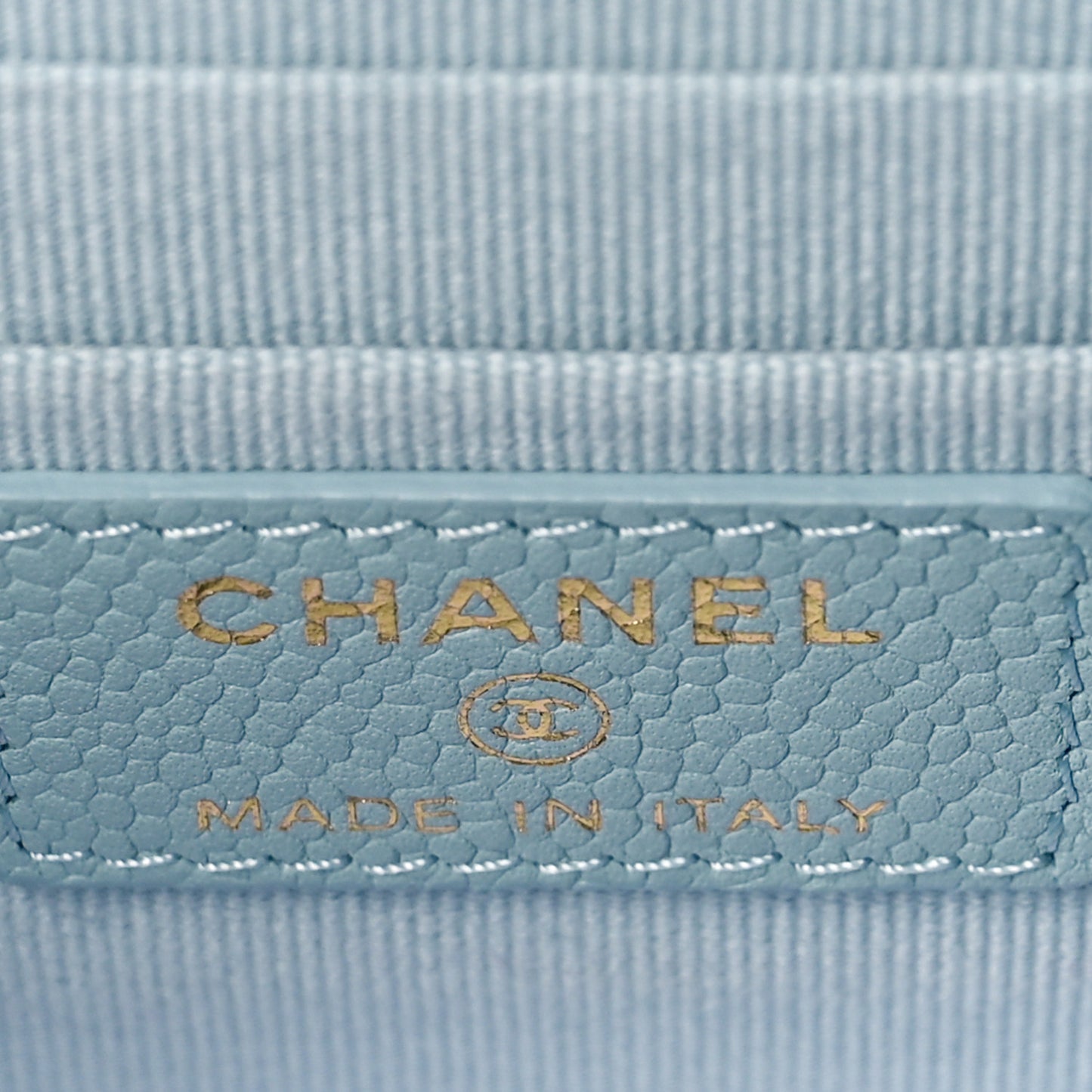 Caviar Quilted Small Tiny CC Vanity Case With Chain Light Blue