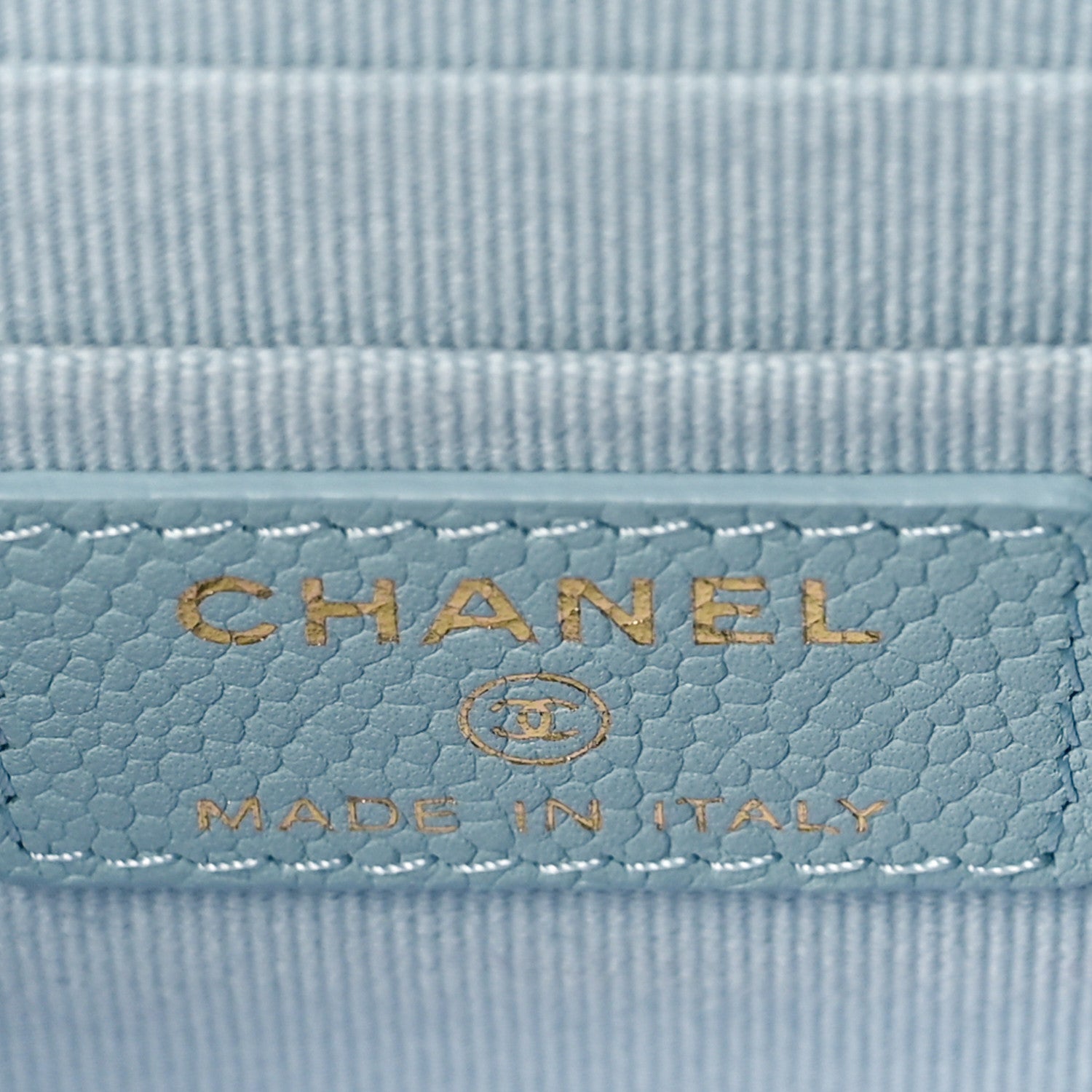 Chanel Caviar Quilted Small Tiny CC Vanity Case With Chain Light Blue 7 of 10