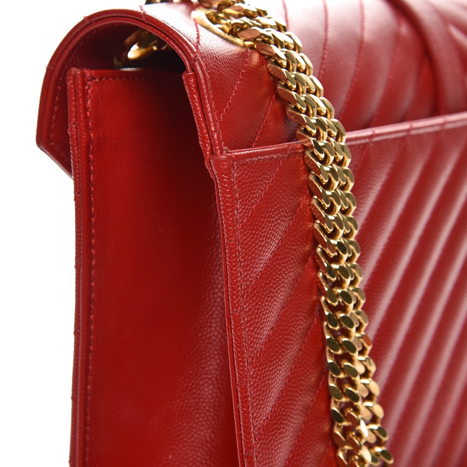 Saint Laurent Grain De Poudre Matelasse Chevron Large Monogram Satchel Lipstick Red 12 of 12