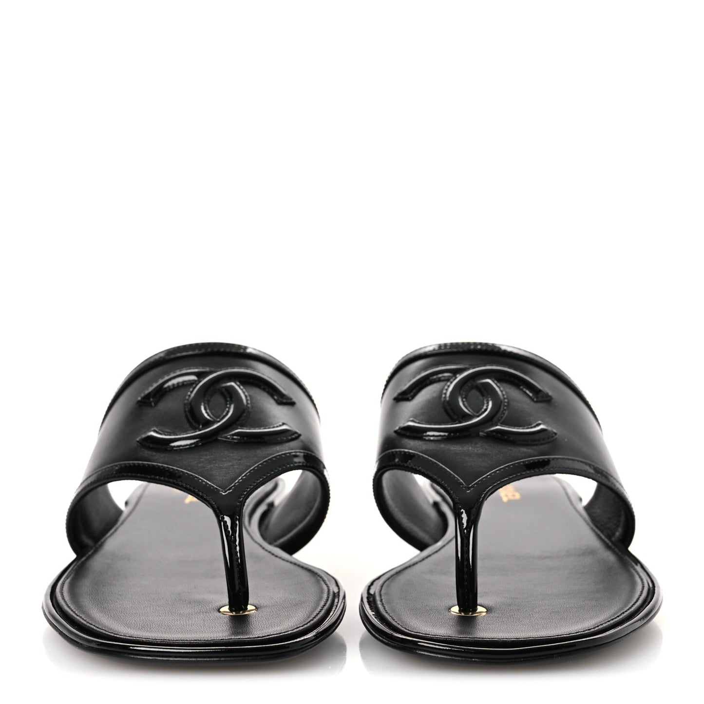 Lambskin Patent Calfskin CC Thong Sandals 39 Black