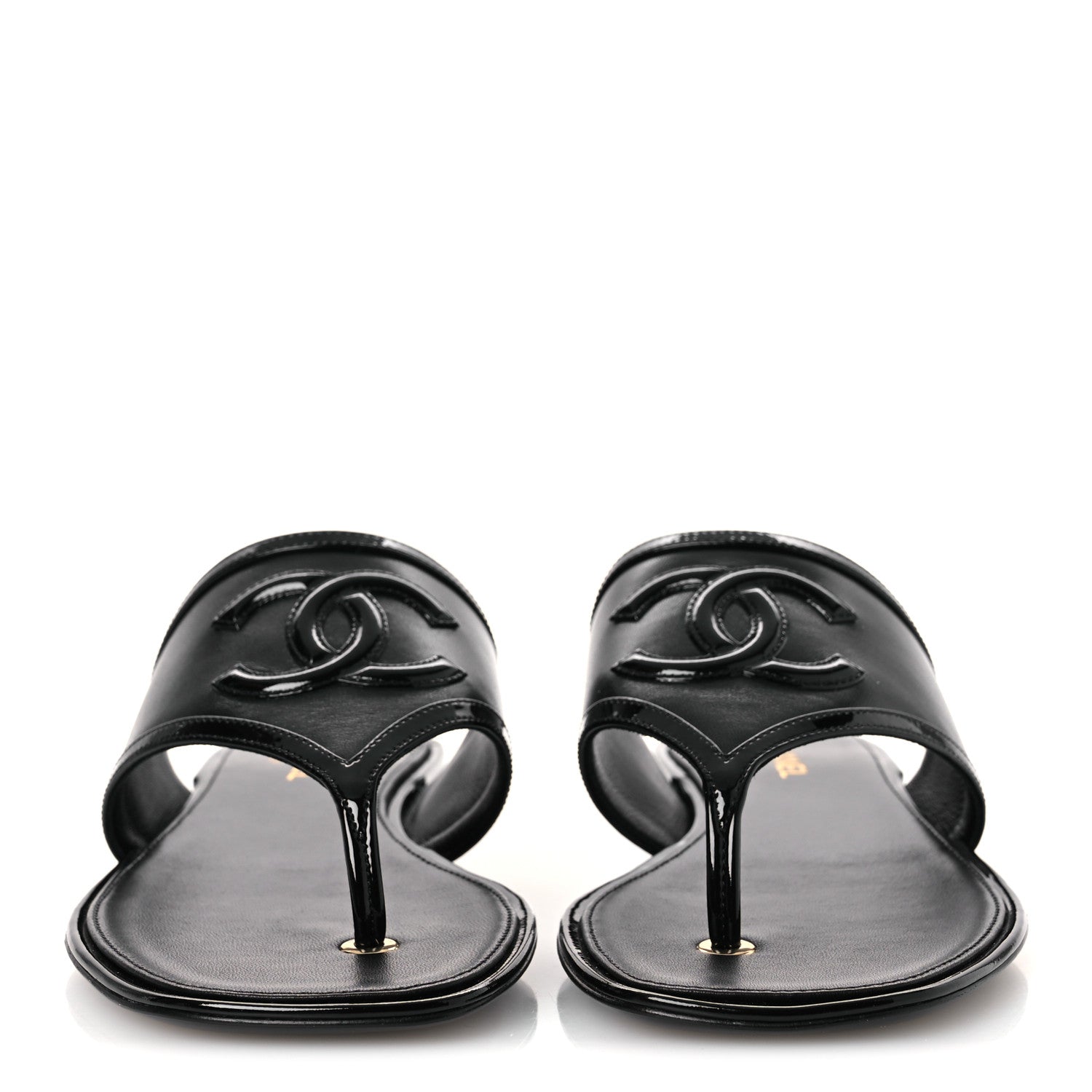 Chanel Lambskin Patent Calfskin CC Thong Sandals 39 Black 3 of 11
