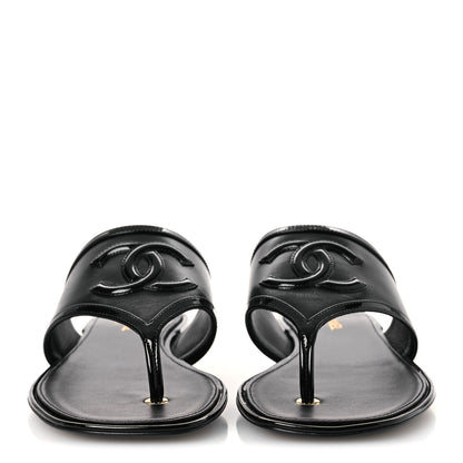 Chanel Lambskin Patent Calfskin CC Thong Sandals 39 Black 3 of 11