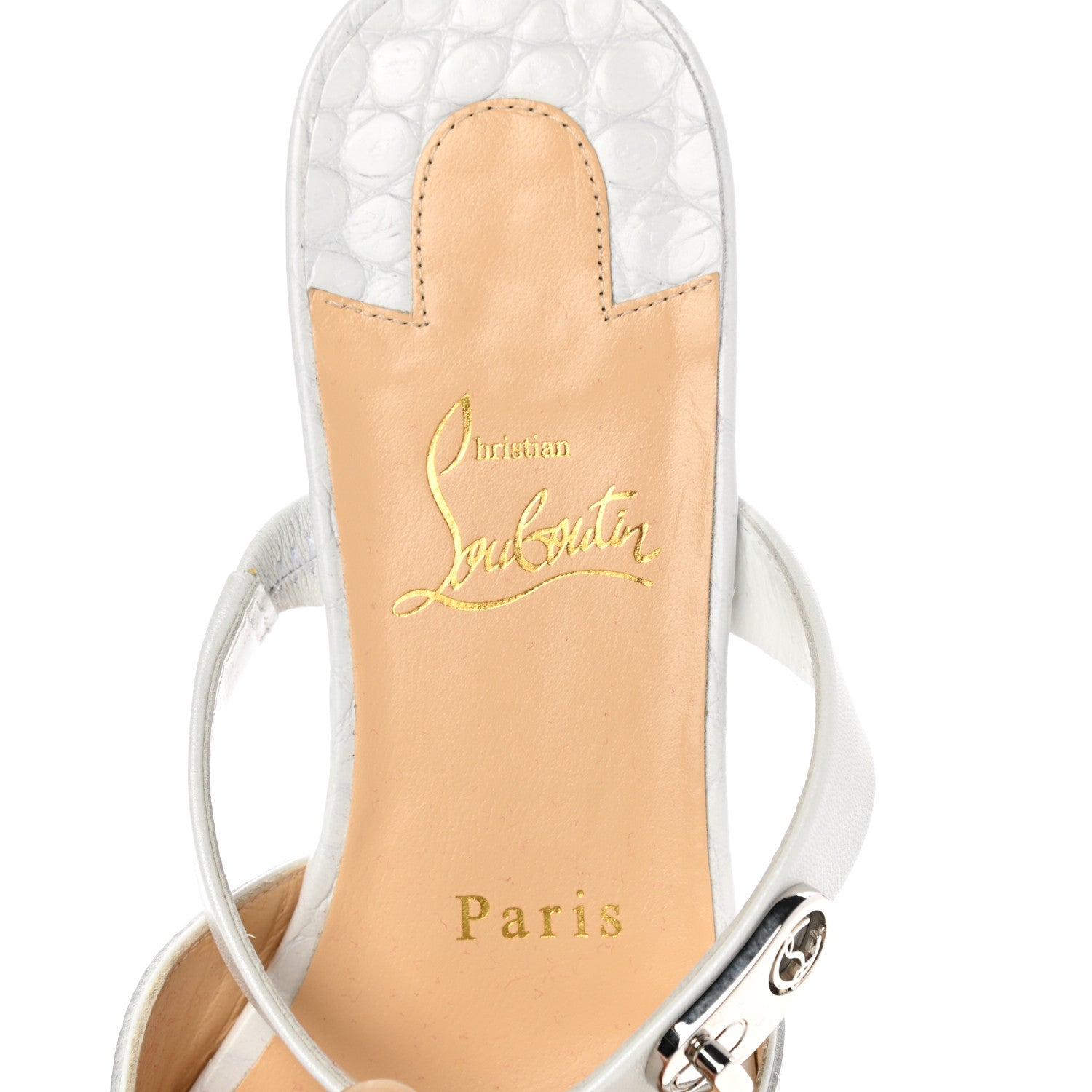 Christian Louboutin Calfskin Crocodile Embossed Choc Lock Flats 36 White 6 of 6