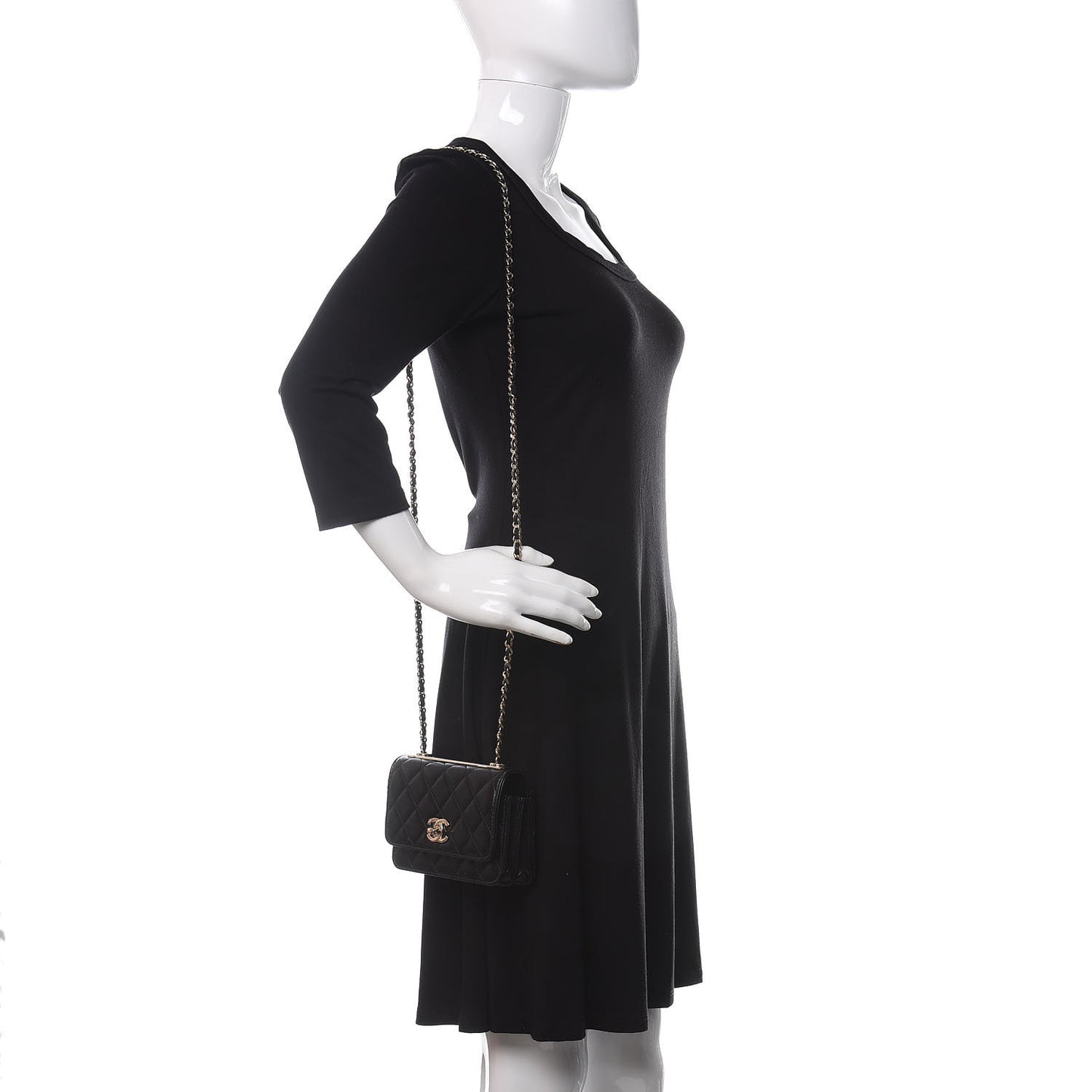 Lambskin Quilted Mini Trendy CC Wallet On Chain WOC Black