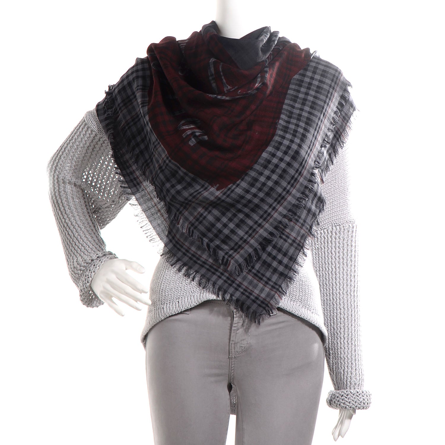 Louis Vuitton Mens Fleece Wool Silk Trunks Shawl Gris Rouge 2 of 4