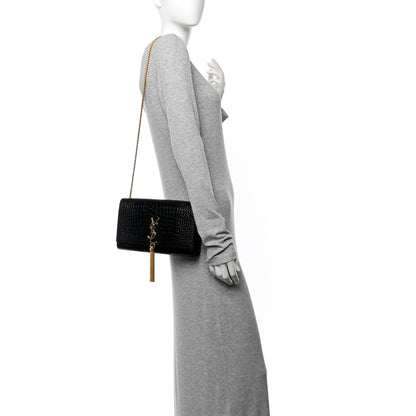 Saint Laurent Calfskin Crocodile Embossed Medium Classic Monogram Kate Tassel Satchel Black 2 of 9
