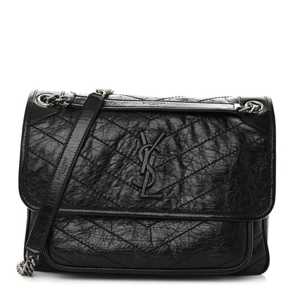 Saint Laurent Crinkled Calfskin Matelasse Monogram Medium Niki Chain Satchel Black 1 of 10