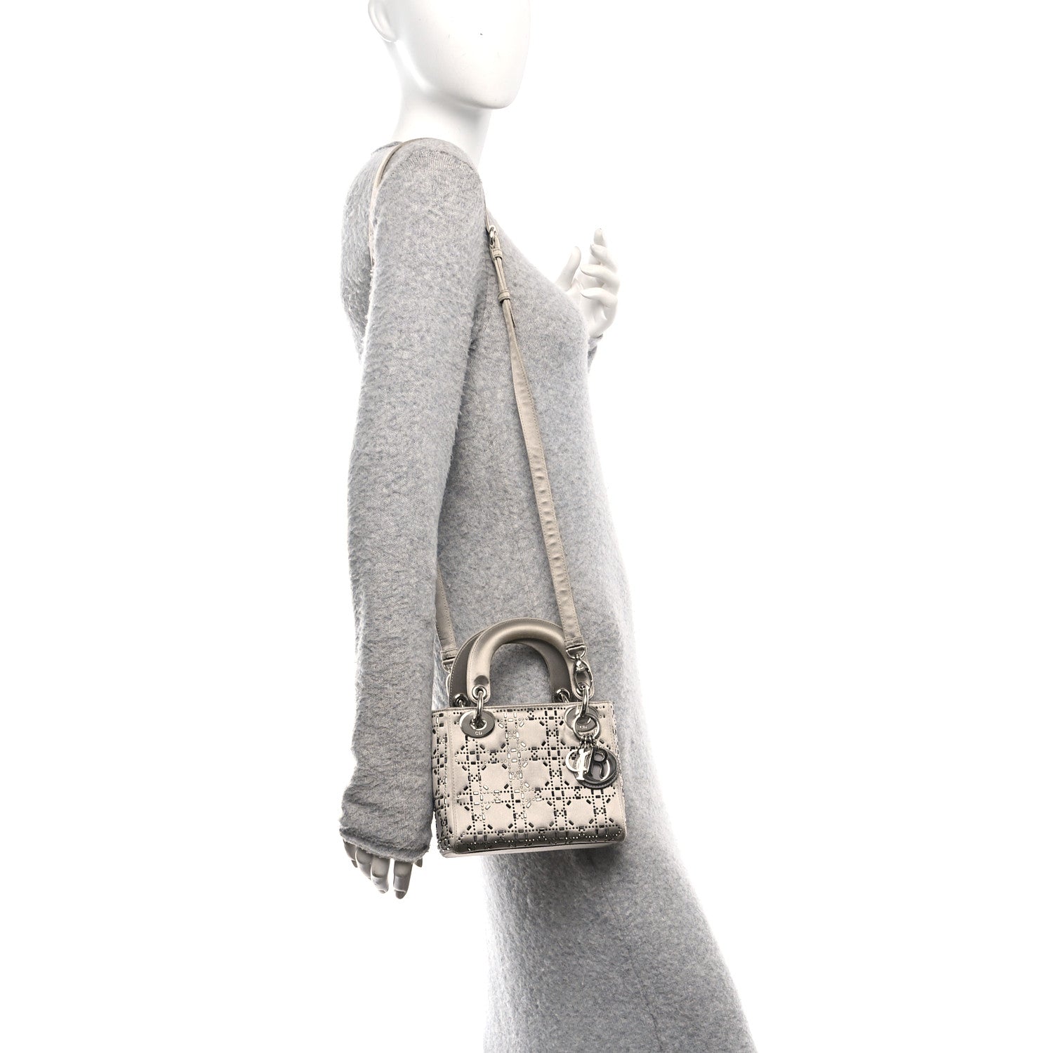 Christian Dior Satin Crystal Cannage Mini Lady Dior Gray 2 of 10