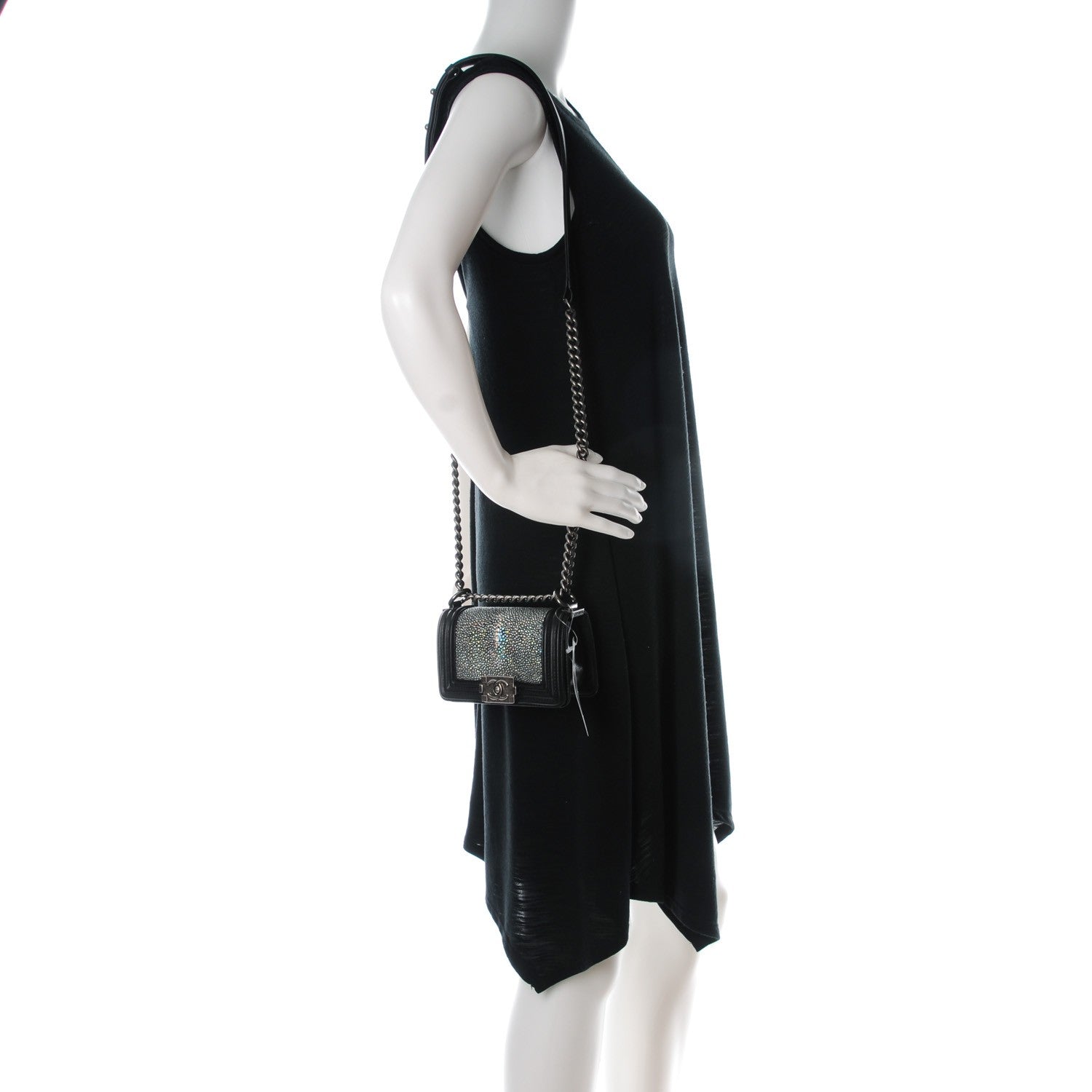 Chanel Galuchat Stingray Mini Boy Flap Black Silver 2 of 7