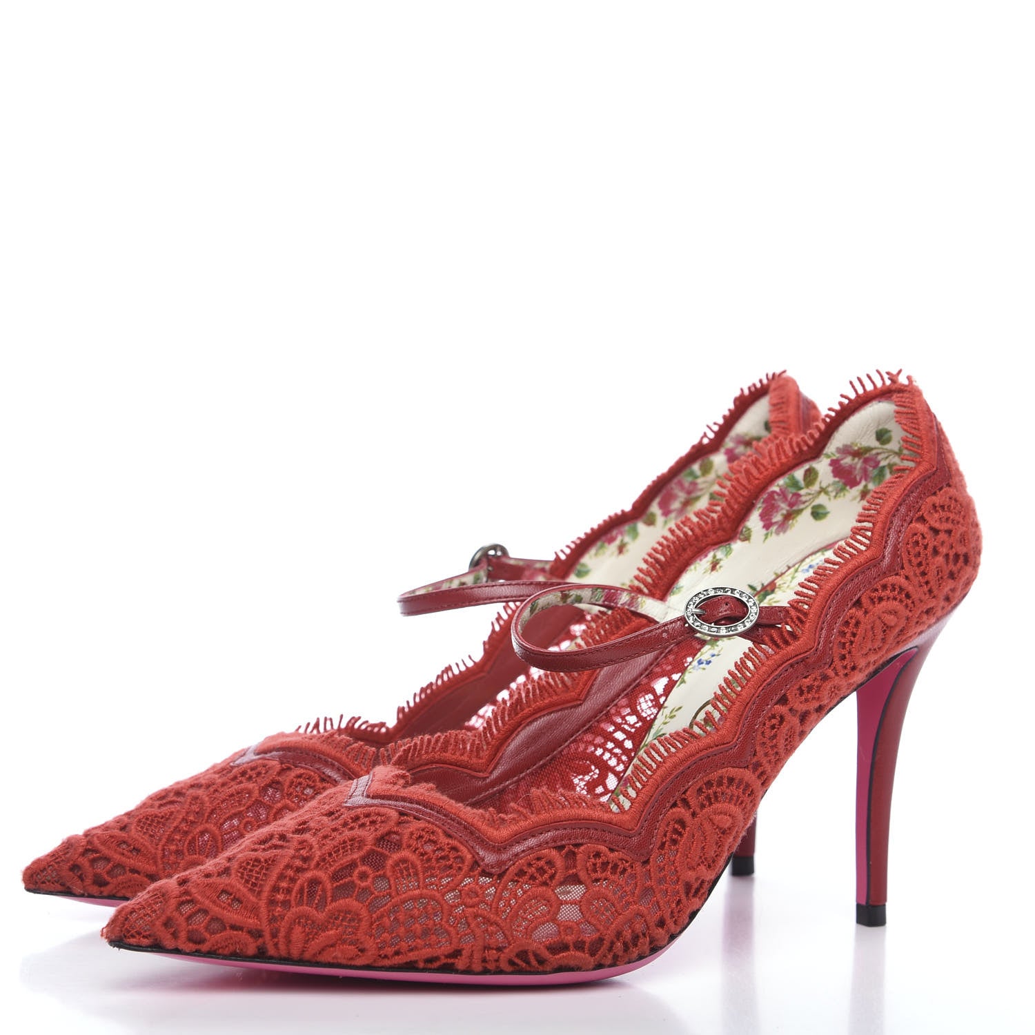 Gucci Lace Pizzo Venice Pumps 39 Hibiscus Red 3 of 9