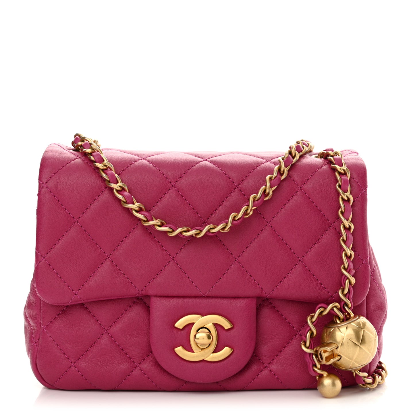Lambskin Quilted Mini Pearl Crush Flap Purple