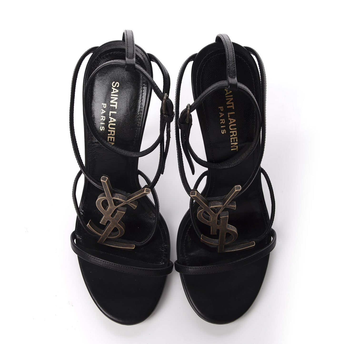 Calfskin Cassandra Palm Logo 110 Ankle Strap Sandals 36 Black