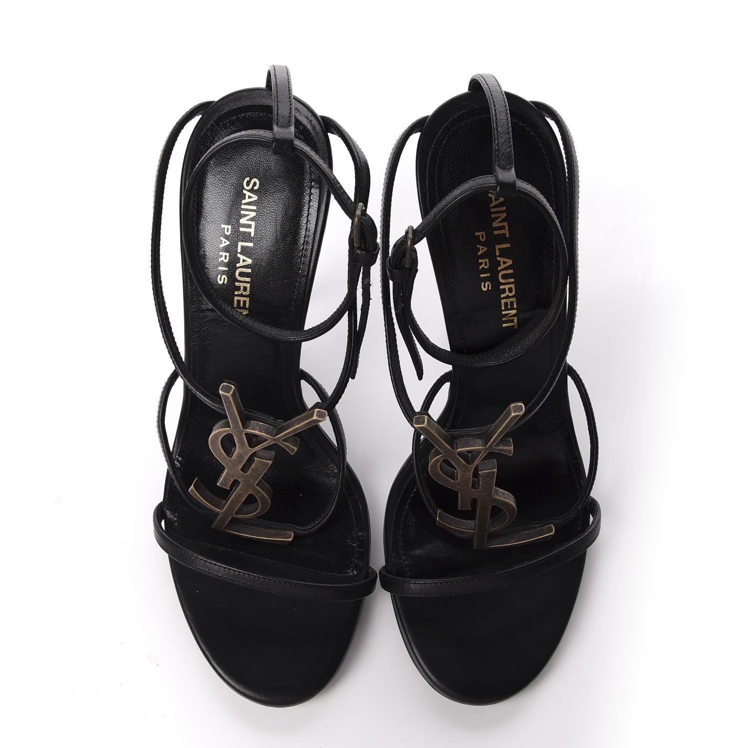 Saint Laurent Calfskin Cassandra Palm Logo 110 Ankle Strap Sandals 36 Black 4 of 7