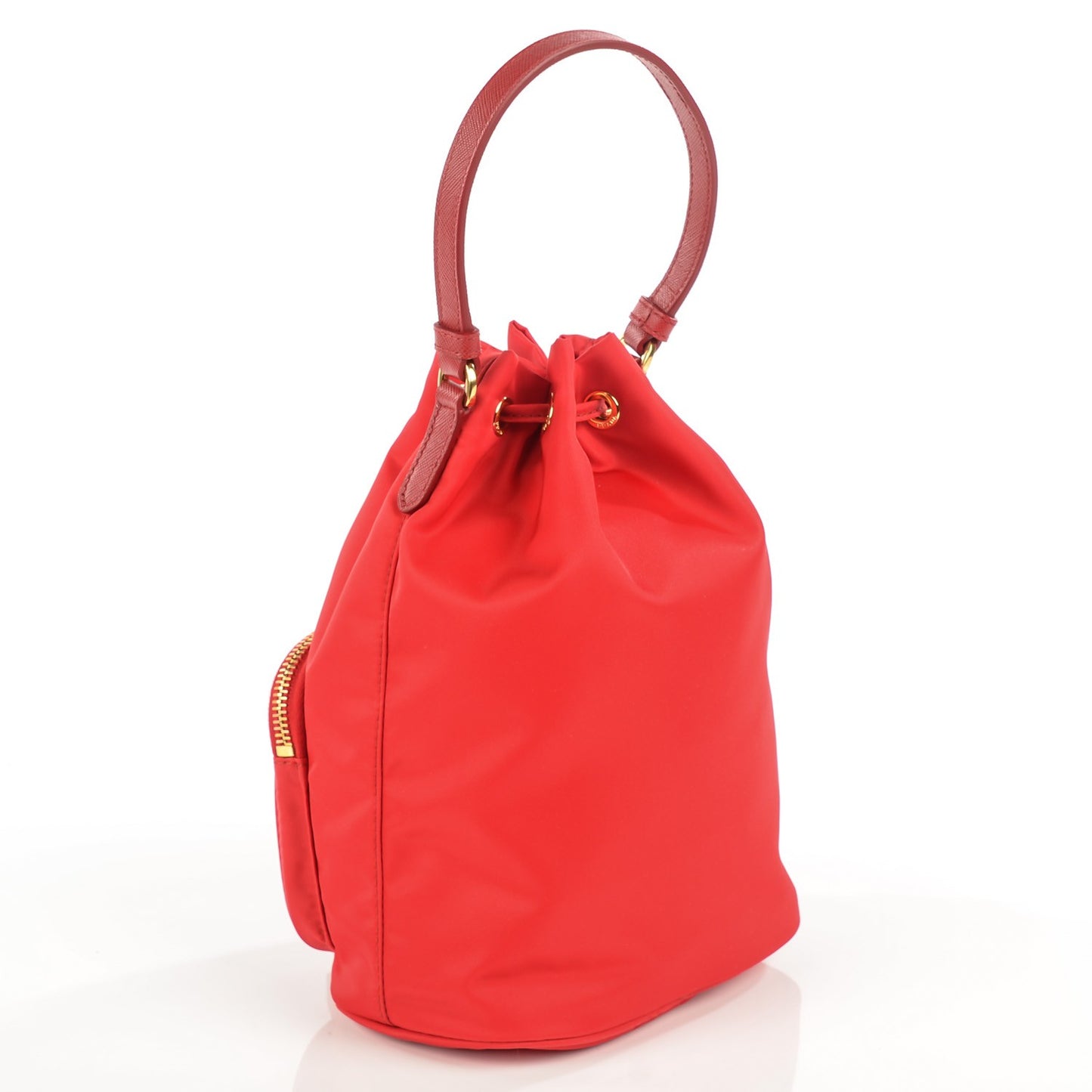 Saffiano Tessuto Nylon Mini Bucket Crossbody Bag Rosso