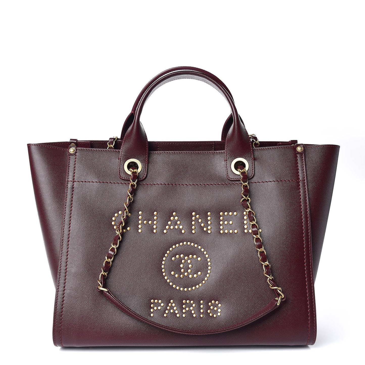 Caviar Small Studded Deauville Tote Burgundy