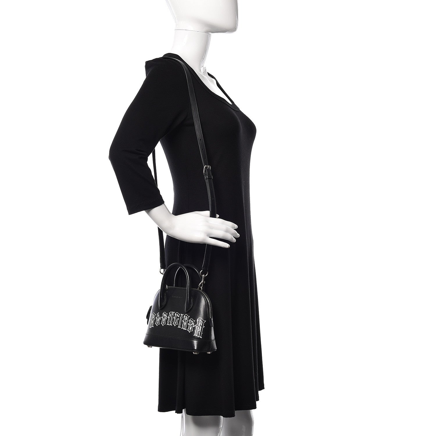 Balenciaga Calfskin Gothic Logo XXS Ville Top Handle Bag Black White 2 of 10