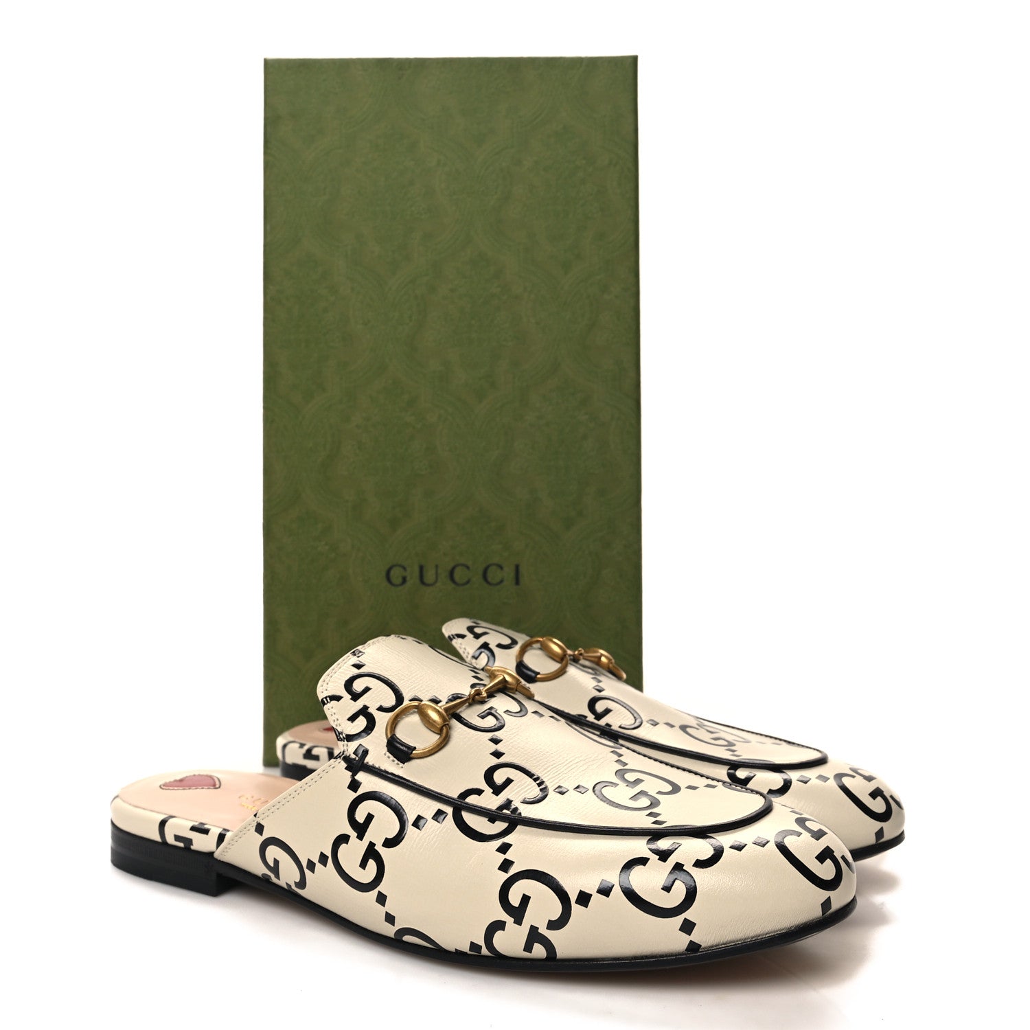 Gucci Azalea Calfskin GG Monogram Bi-Color Debossed Womens Princetown Slippers 40 Mystic White Black 9 of 9