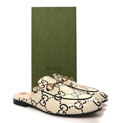 Gucci Azalea Calfskin GG Monogram Bi-Color Debossed Womens Princetown Slippers 40 Mystic White Black 9 of 9