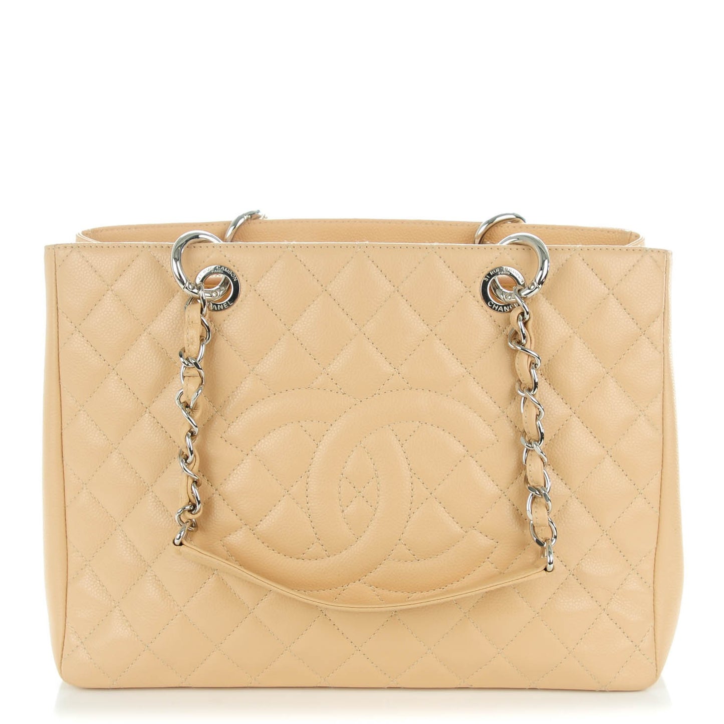 Caviar Quilted Grand Shopping Tote GST Beige Clair