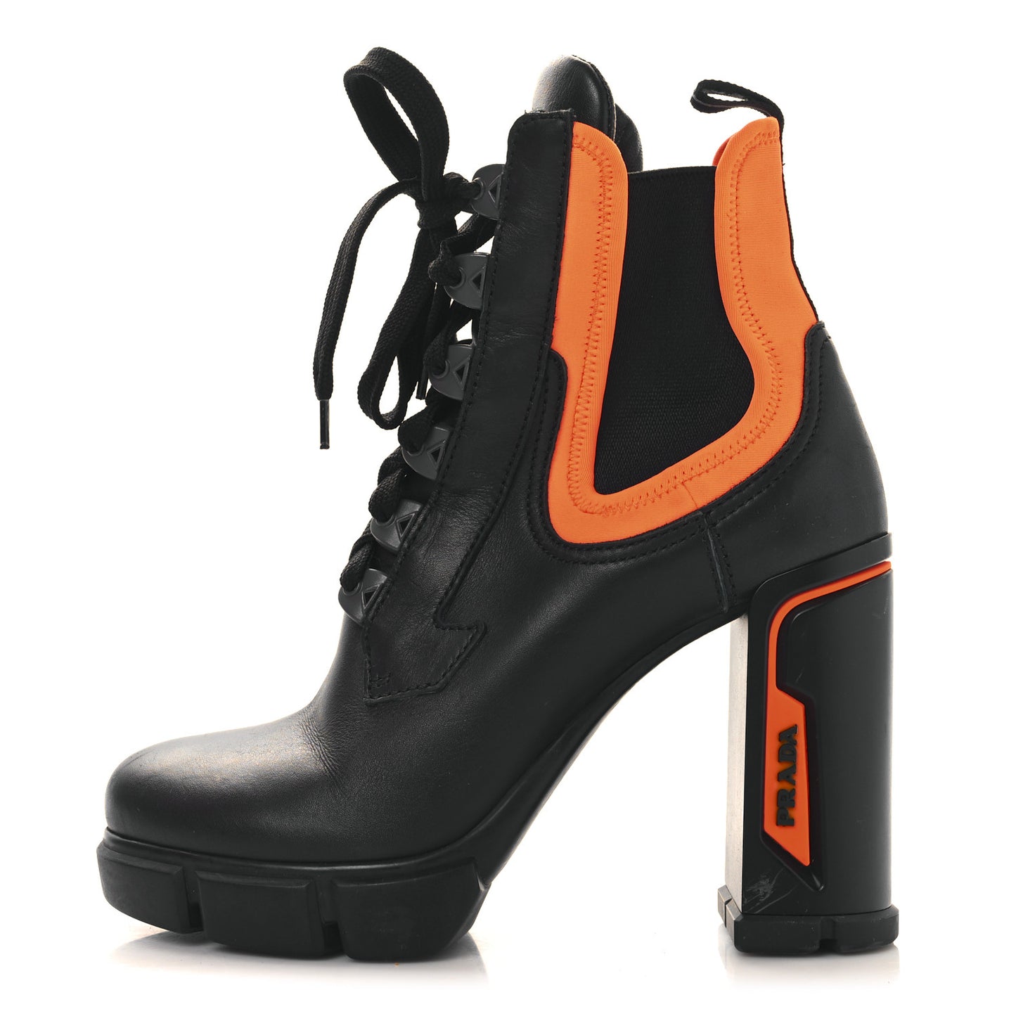 Vitello Montana Neoprene Lace Up Chelsea 110mm Ankle Boots 38 Black Arancio