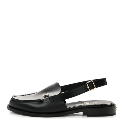 Chanel Calfskin Crystal Slingback Loafers 38 Black 1 of 9