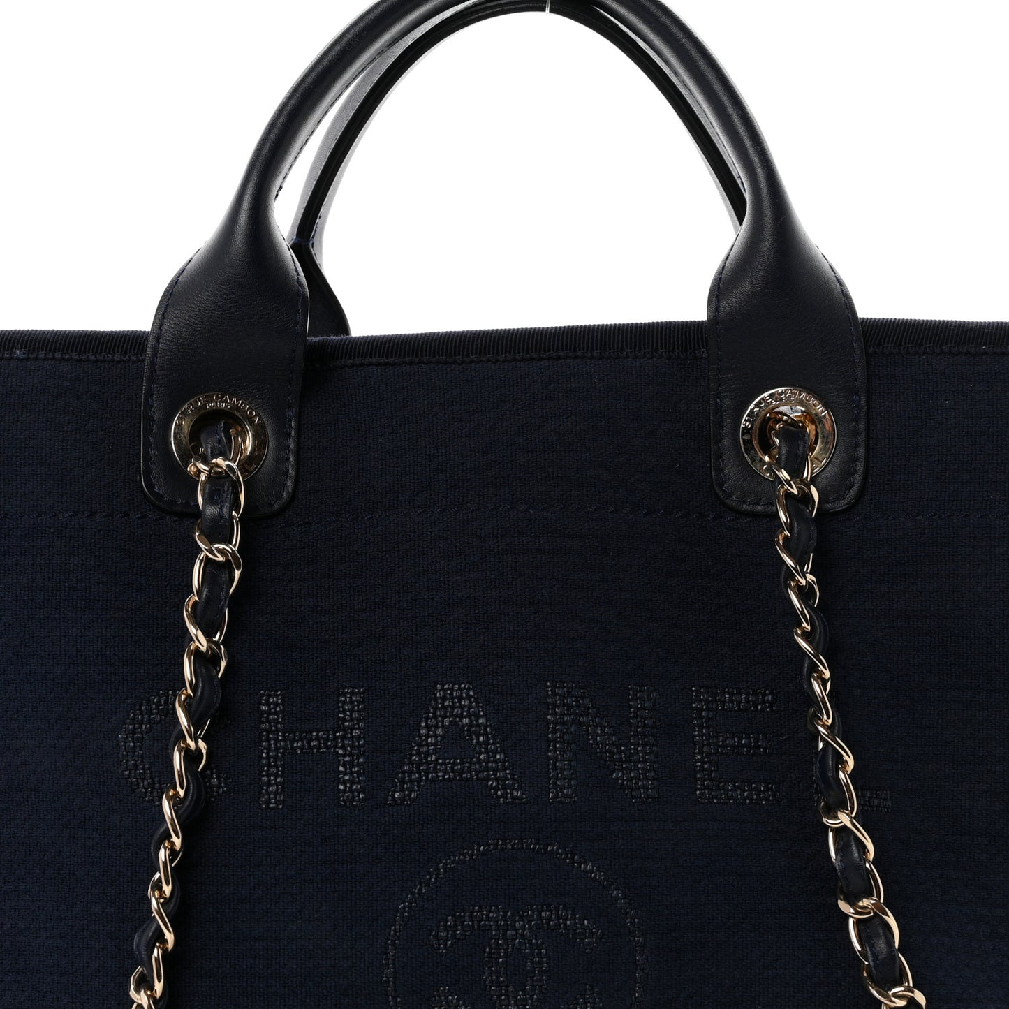 Mixed Fibers Calfskin Medium Deauville Tote Navy Blue