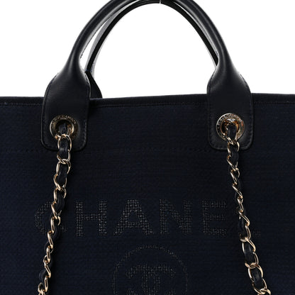 Chanel Mixed Fibers Calfskin Medium Deauville Tote Navy Blue 9 of 11