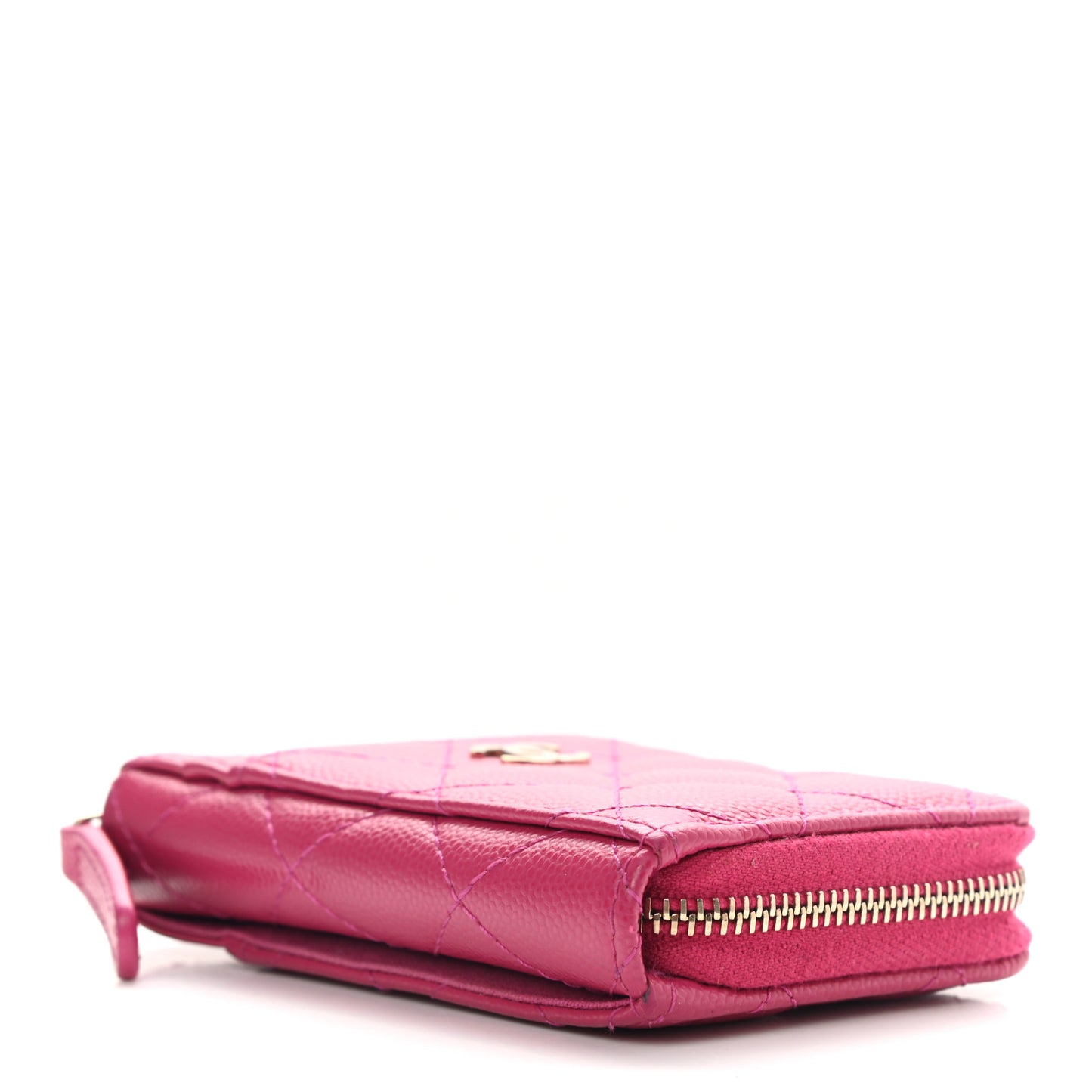 Caviar Quilted Zip Card Holder Fuchsia