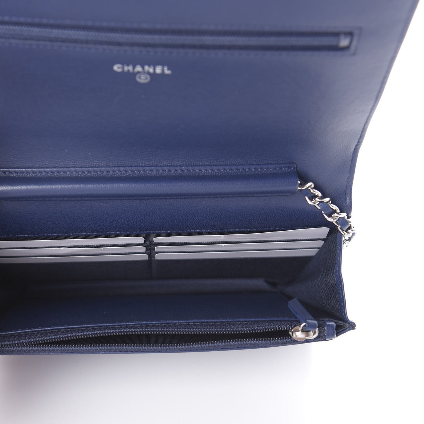 Patent Quilted Coco Boy Wallet On Chain WOC Blue