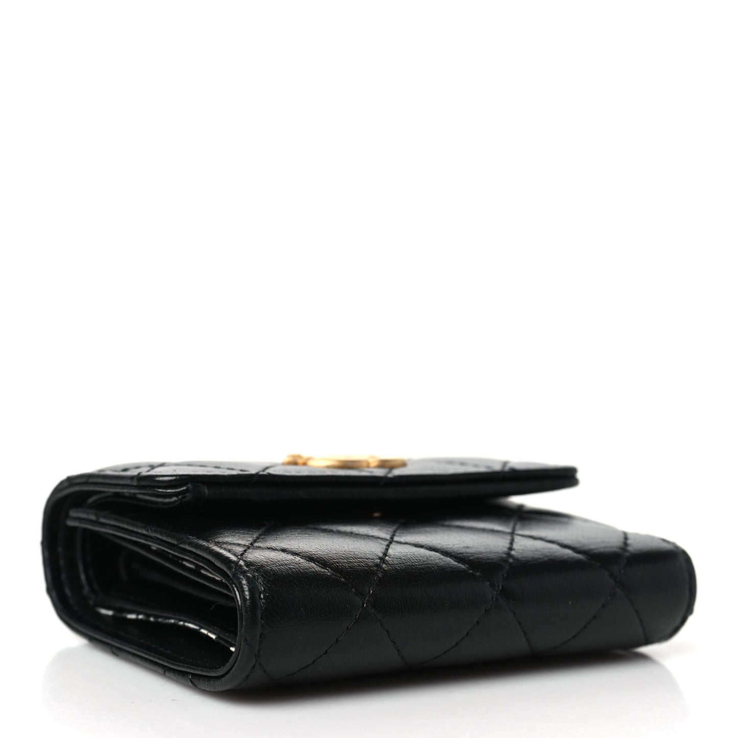 Lambskin Quilted CC Compact Bifold Wallet Black