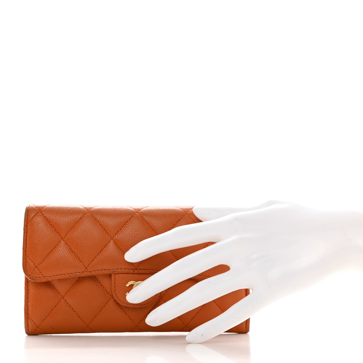 Caviar Quilted Large Gusset Flap Wallet Dark Beige