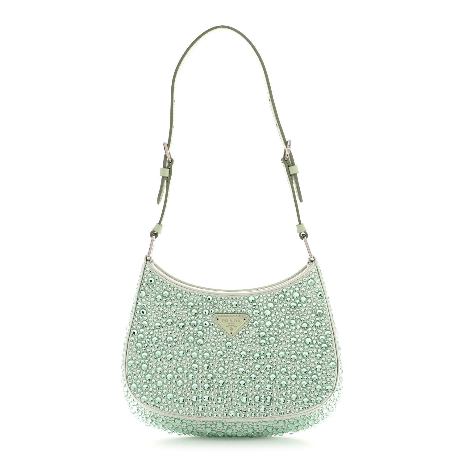 Prada Satin Crystal Cleo Adjustable Strap Shoulder Bag Acqua 1 of 11