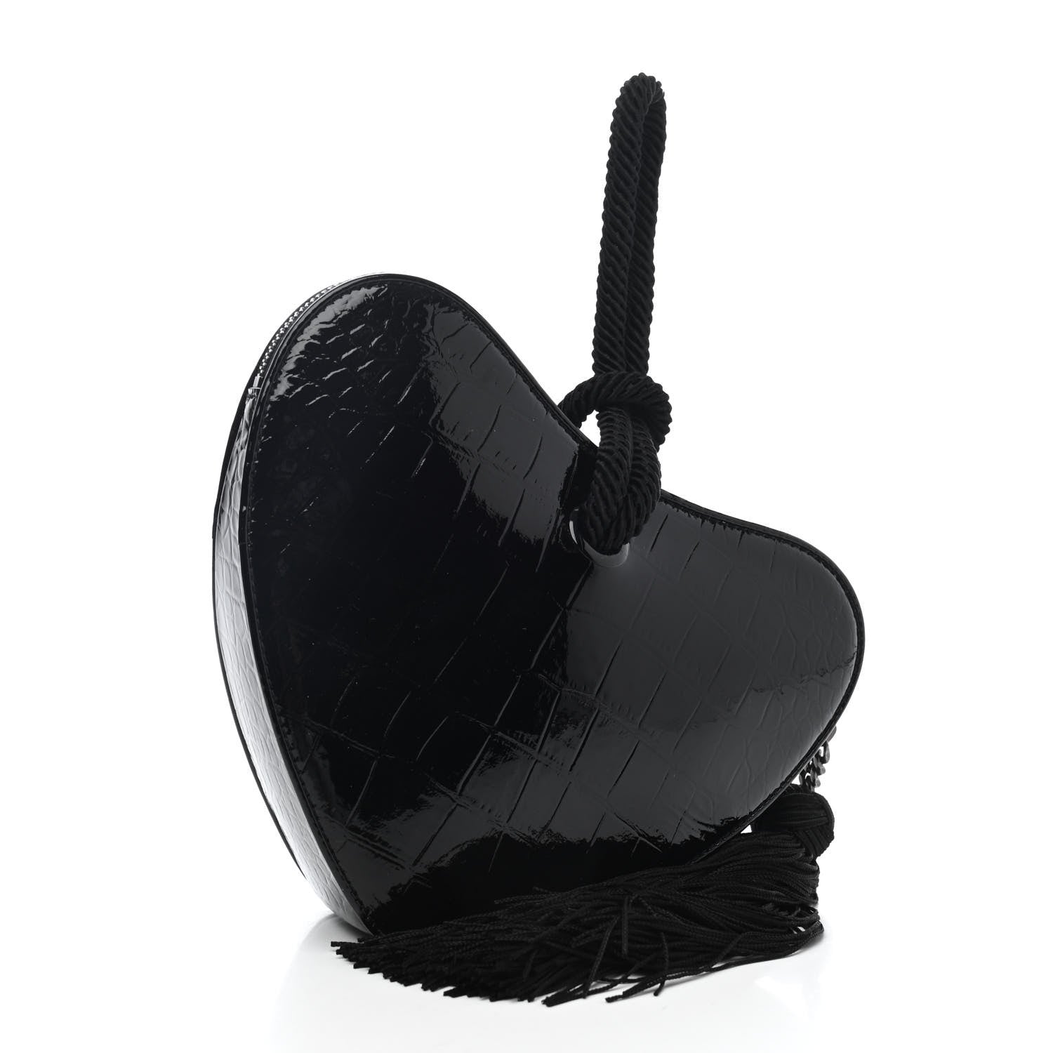Saint Laurent Patent Crocodile Embossed Sac Coeur Heart Shaped Clutch Black 2 of 4