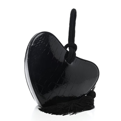 Saint Laurent Patent Crocodile Embossed Sac Coeur Heart Shaped Clutch Black 2 of 4