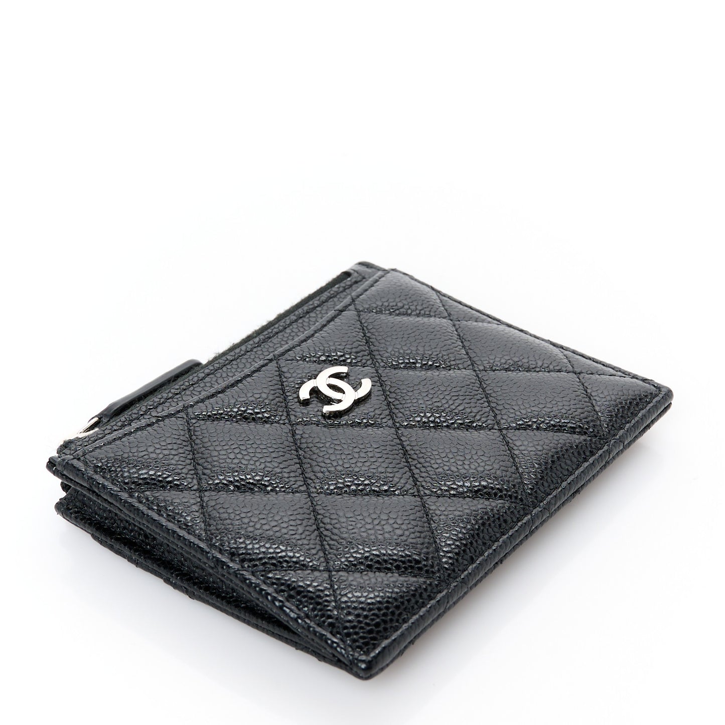 Caviar Quilted CC Zip Card Holder Black